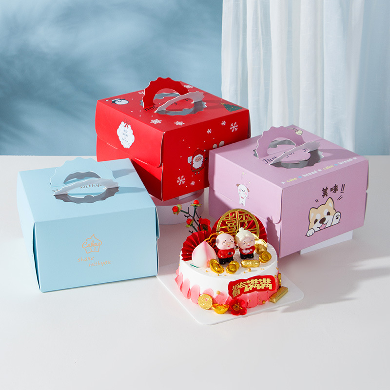 8インチ手提げ窓誕生日ケーキ包装箱バスクケーキケース焙煎デザートムース包装箱|undefined