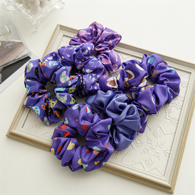 Changchun flower blue printing series large intestine hair band headgear cross-border elastic headrope satin hair band hair accessories_voghion.com