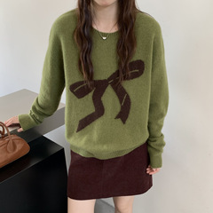 25秋冬季女款韩系风时尚百搭蝴蝶结刺绣羊毛衫贝熊绒针织衫毛衣