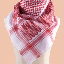 绕韵Keffiyeh head scarf 跨境白底色花红色提花头巾战术大方巾