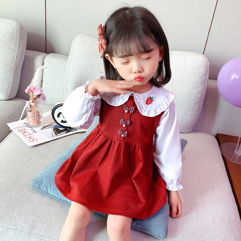 girl 2021 spring and autumn new pattern strawberry pattern Children Skirt Korean Edition Western style fashion lovely princess