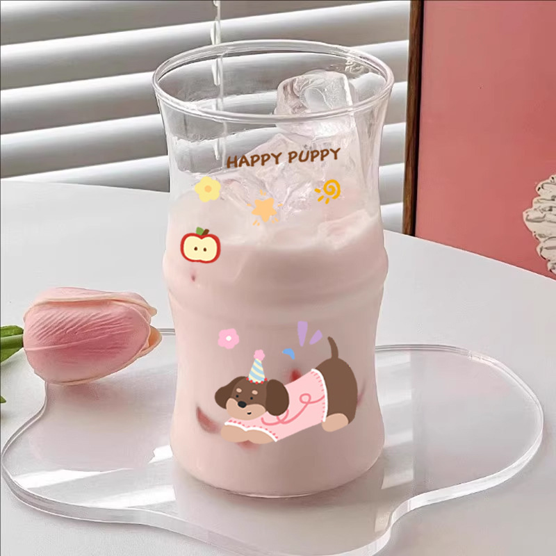 クリエイティブ竹カップ高価値インガラスウォーターカップ漫画かわいい家庭用耐熱ストローカップコーヒーカップ|undefined