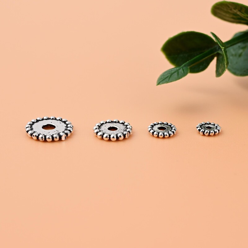 S925 Sterling Silver Round Gear Spacer Retro Thai Silver Spacer Bead Thin Gasket DIY Bracelet Buddha Beads and Toy Accessories