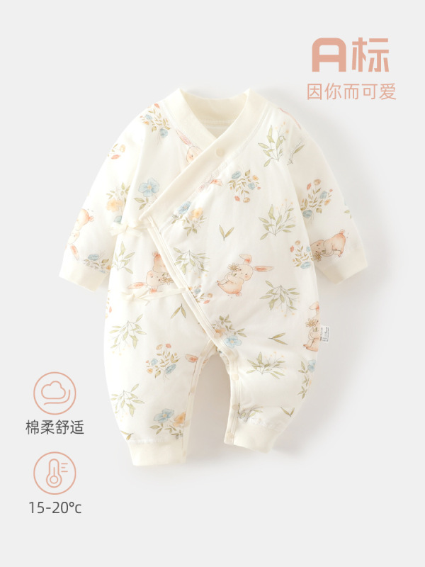 婴儿蝴蝶衣a类50克夹棉新生儿连体衣秋冬款宝宝爬服睡衣婴儿衣服|undefined