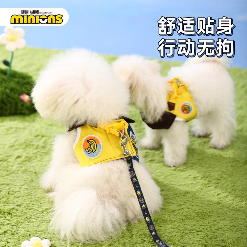 Minions Minions | Lindo y divertido traje de chaleco de pecho de color en contraste bordado perrito cadena de paseador de perro cuerda de perro correa de perro