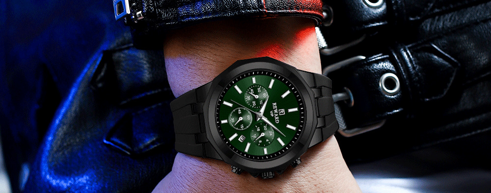 Reward skin-friendly silicone band quartz sports men's watch cross-border best-selling multi-function watch three eyes and six hands calendar_voghion.com