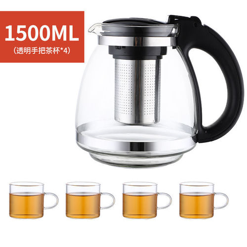 Boiling water pours directly into the flower teapot, heat-resistant glass, home restaurant teacup, tea set, stainless steel filter, large-capacity tea maker