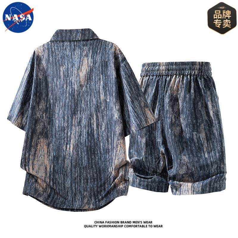NASA brendining yuqori sifatli galstuk bo'yalgan erkaklar yozgi ko'ylagi kostyumi, havo o'tkazadigan oddiy erkin shortilar to'plami