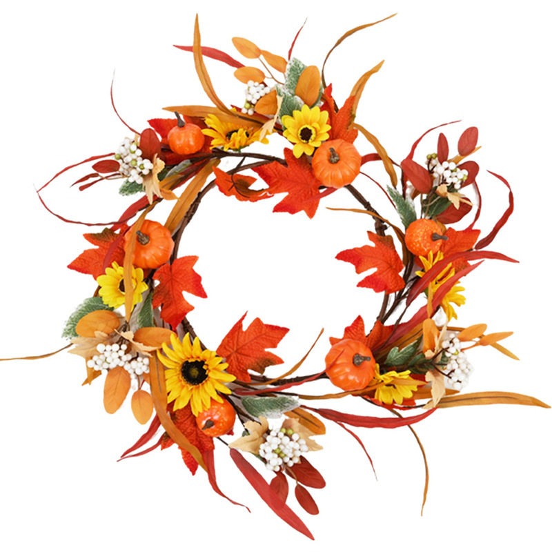 Amazon Decorative Front Door Fall Wreath Maple Leaf Pumpkin Daisy Berry Thanksgiving Halloween Farmhouse Wreath