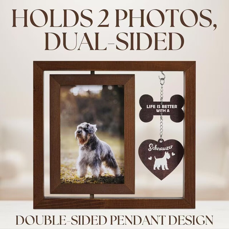 Wooden Pet Photo Frame Growth Record Frame Double-Sided Rotatable Photo Table Rectangular Table Solid Wood Commemorative Frame
