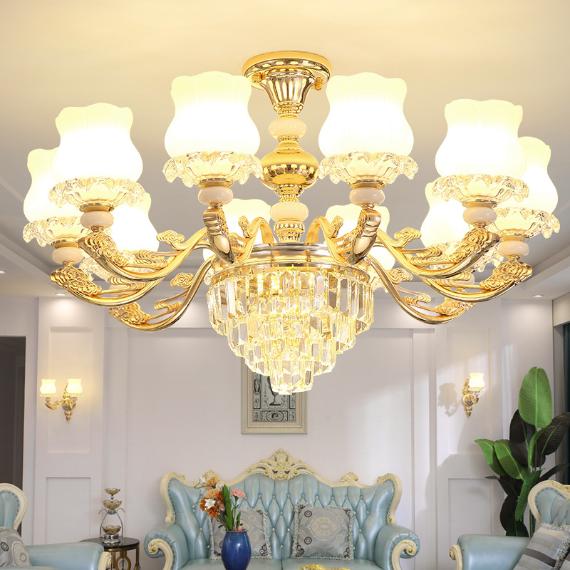 家用欧式客厅吊灯新款水晶现代简约吸顶卧室餐厅锌合金灯具套餐