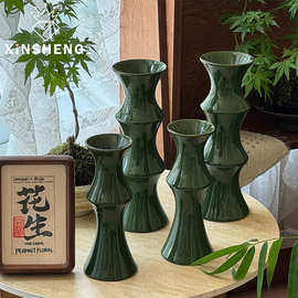 【端午新品】芯苼 节节高·陶瓷花瓶中式diy鲜花束绿色竹节插花器