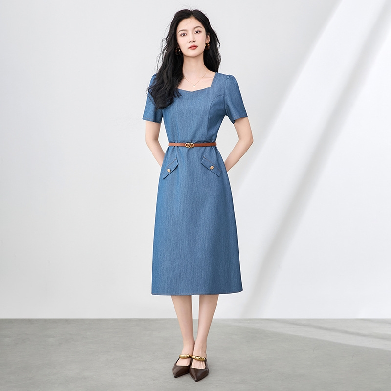 Đầm suông nữ midi tay ngắn mùa hè — 2507404 - Cam chi tiết 10