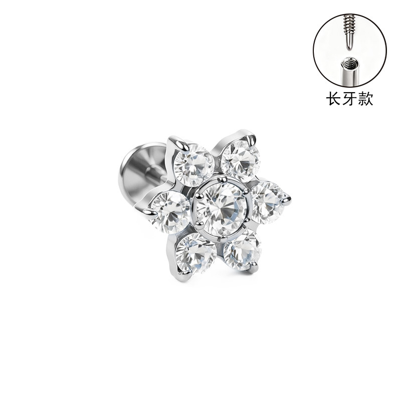 F136 Titanium Alloy Long Tooth Ear Studs, Carved Ear Bone Studs with Zircon, G23 Titanium Body Piercing Jewelry detail image 11