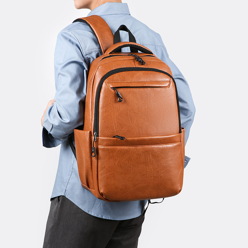 Pu Leather High-End Simple Fashion Backpack Large Capacity Trendy Laptop Bag College Student Casual Backpack Pu Leather High-End Simple Fashion Backpack Large Capacity Trendy Laptop Bag College Student Casual Backpack