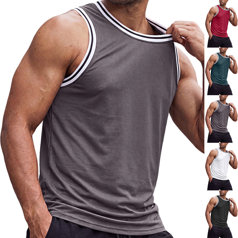 Comercio exterior transfronterizo americano pesado ocio hombre color de contraste sin mangas hombro deportivo holgado multicolor chaleco de fitness diario