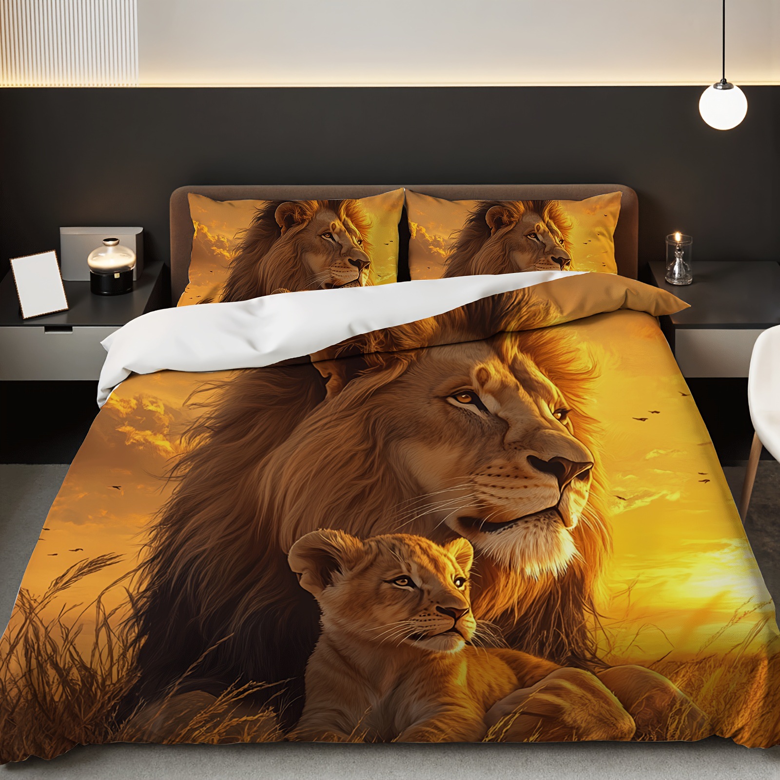 TEMU / JIT transfronterizo abrasivo textil doméstico impresión digital león colcha de cama Kit piel transpirable para diseñar