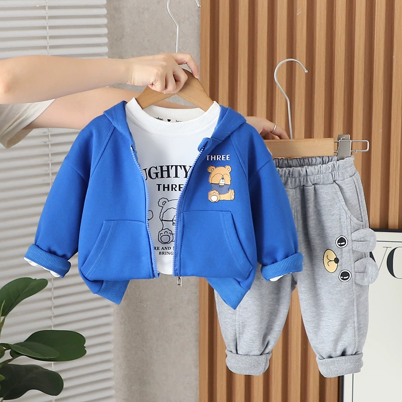 Autumn children's set for boys, cartoon cute hoody, western style, with little bears, 3 piece set