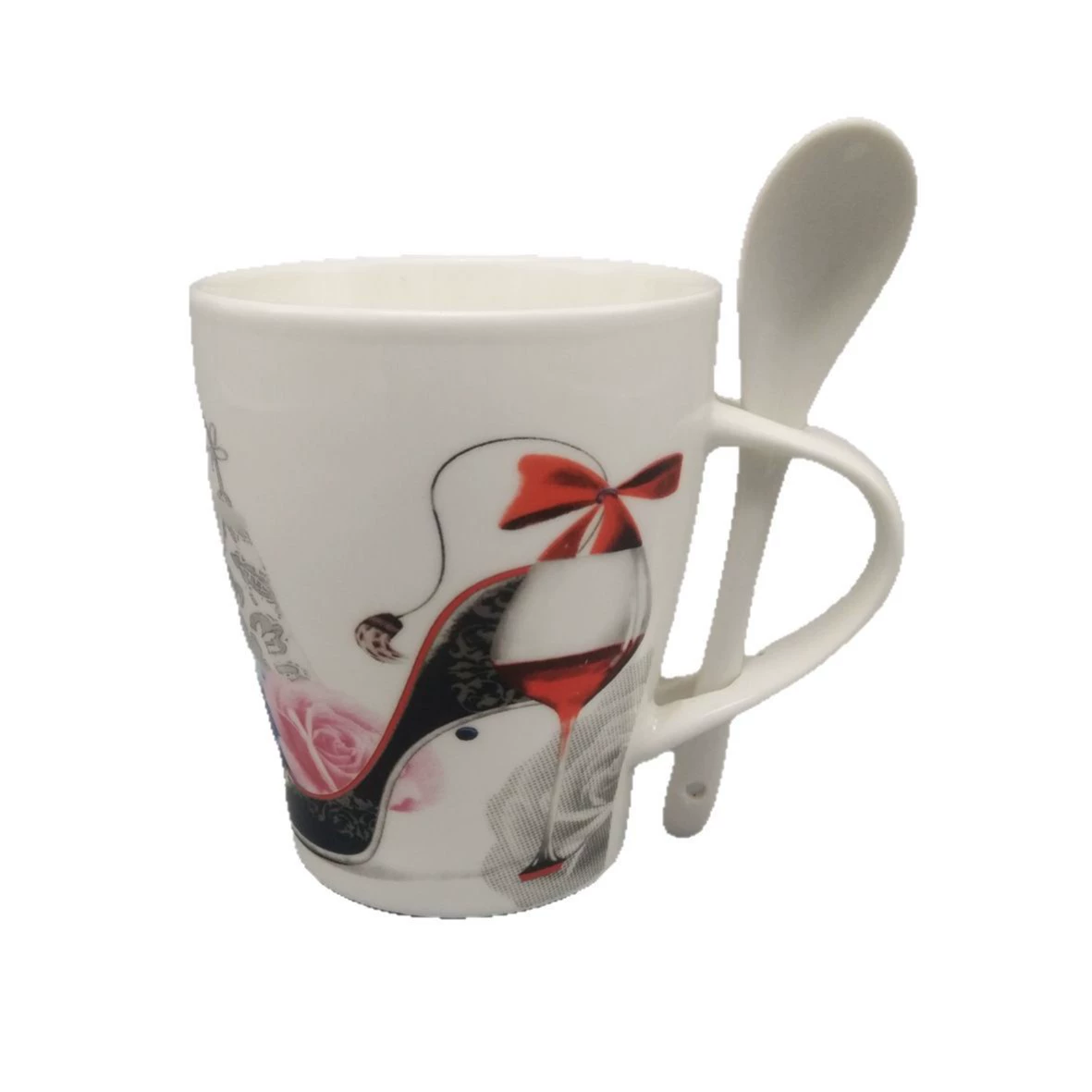 Новая костяная porcelain Patch Flower Painting Paper Valentine's Day Love Mark Coffee Cup Reinforcement Ceramic Roasting Cup Wholesale Customization