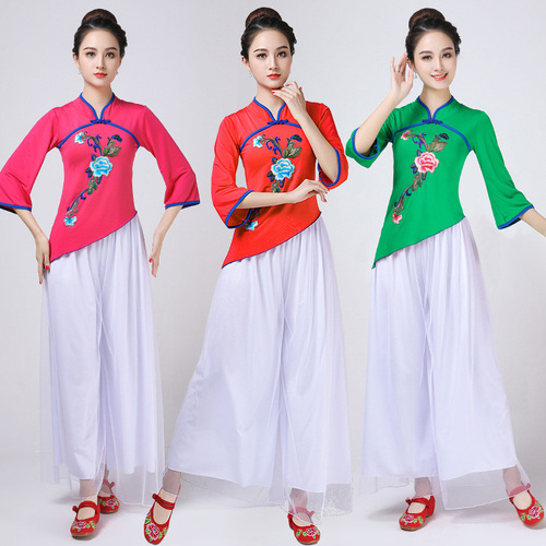 Square Dance Costume for Women, Ethnic Style with Embroidered Buttons, Performance Dress for Spring Group Performances, Square Dance Dance Wear
