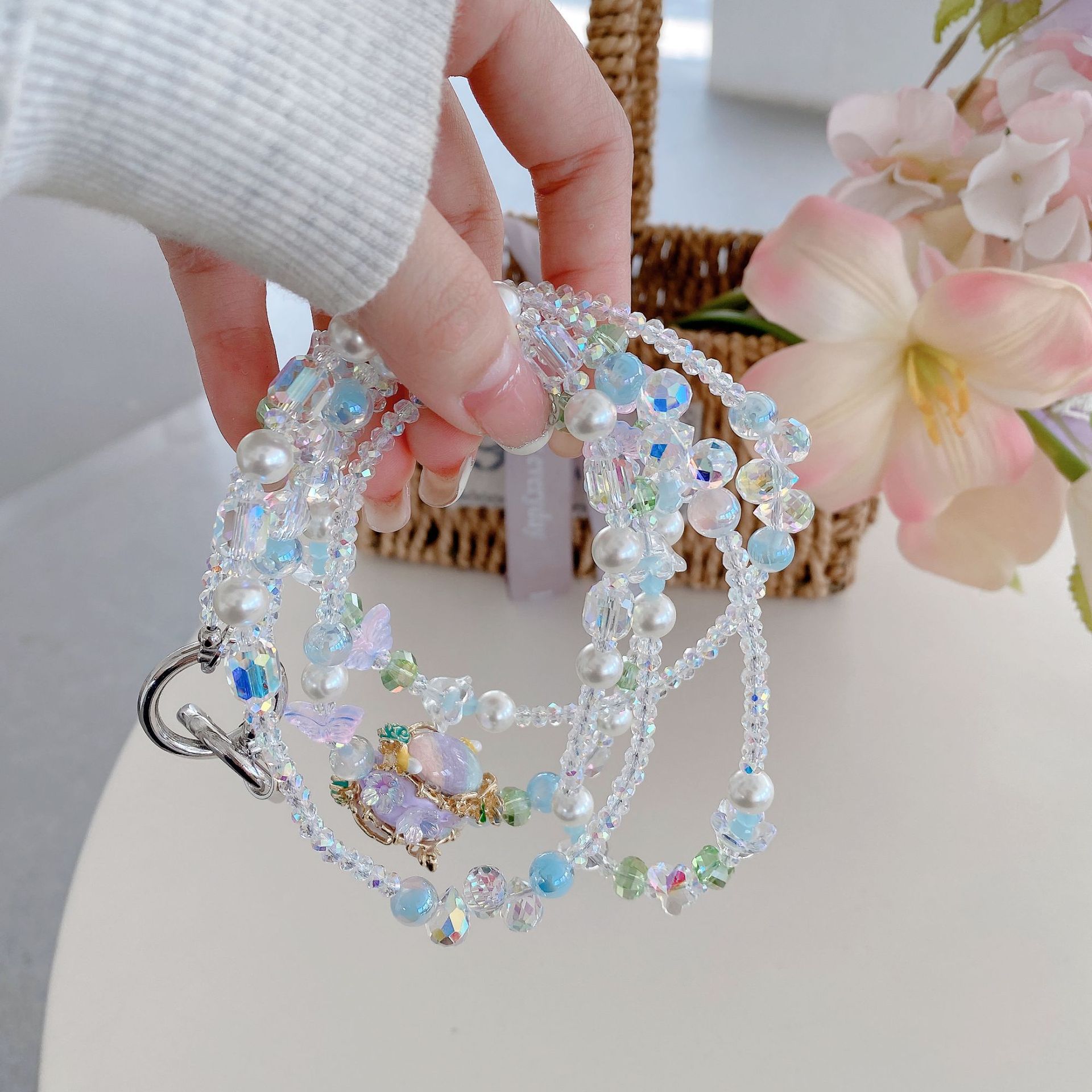 Cadenas de alta calidad hechas a mano, cadena de ágata de alta calidad, cadena larga de flores, colgante de teléfonos móviles, colgante de cinturón largo