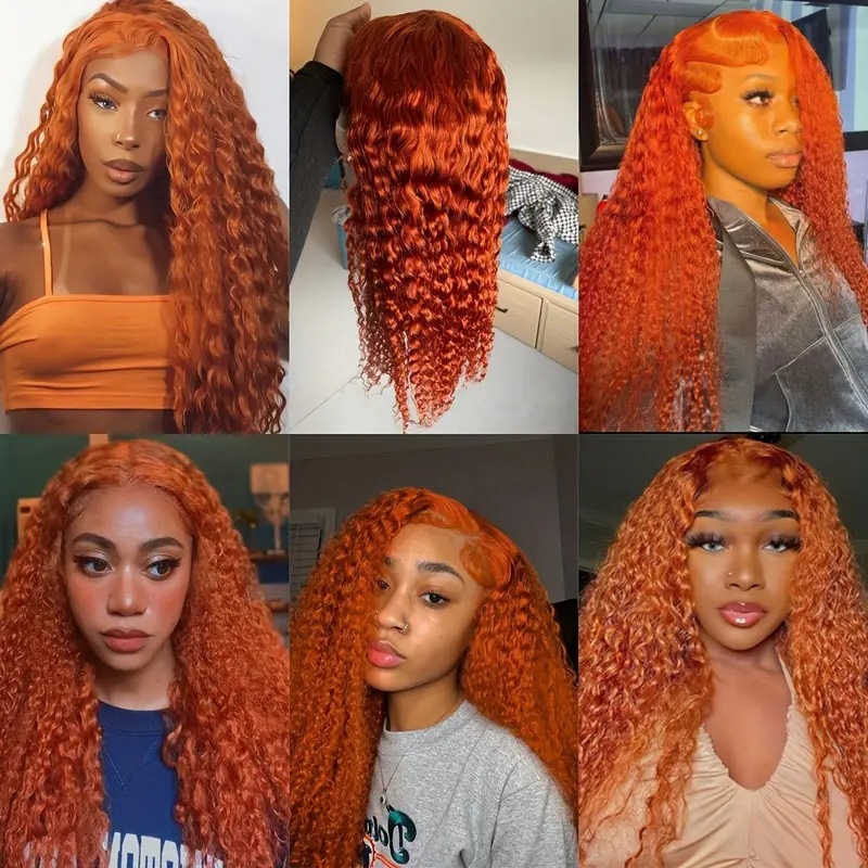Modische orangefarbene Kunsthaarperücke mit kleinen Locken im europäischen/amerikanischen Stil, komplette Haarverlängerungen, durchschnittliche Größe, Body Wave, lang/kurz_voghion.com