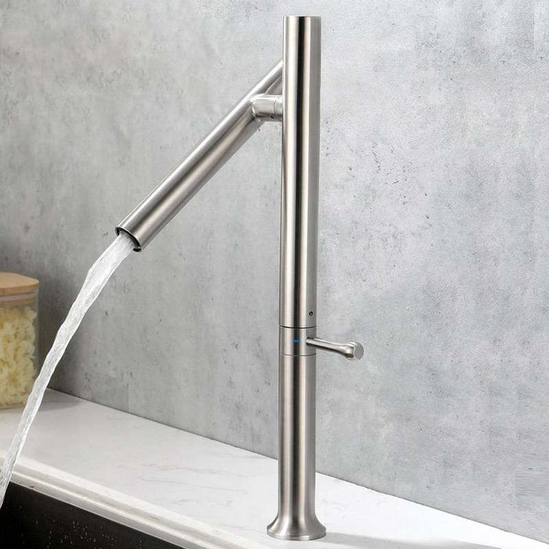 304 Stainless Steel Folding Kitchen Faucet, Multi-Directional Rotating Hot and Cold Dual-Use Sink Faucet