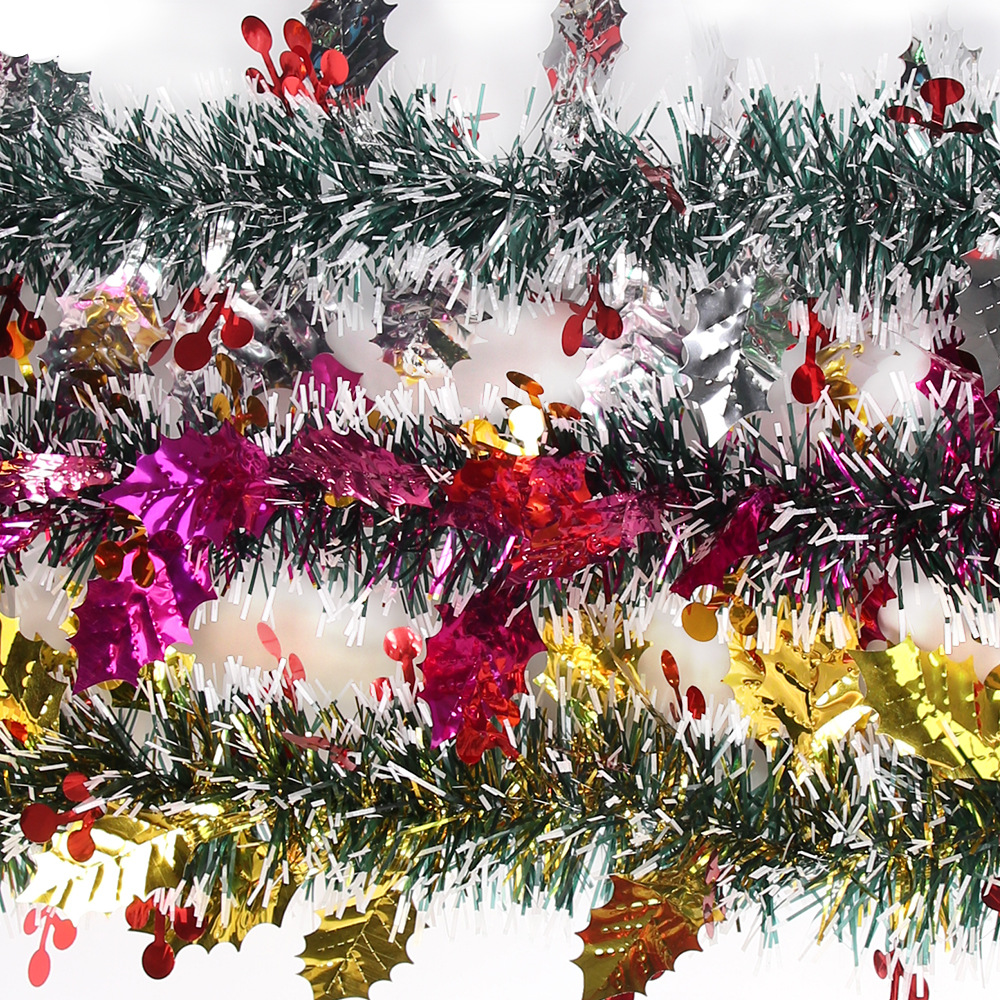 Decoración del árbol de Navidad bayas hojas de lana rayas ruza colgante ventana de Navidad decoración porche tira de color dibujo de flores