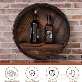 复古木质威士忌桶架壁挂式木制浮动酒架木桶葡萄酒展示架酒吧装饰