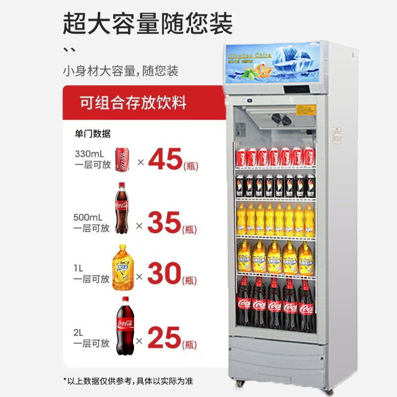 Supermercado tienda de conveniencia gran capacidad almacenamiento de almacenamiento comercial mostrador de bebidas de cerveza puerta de vidrio congelador vertical