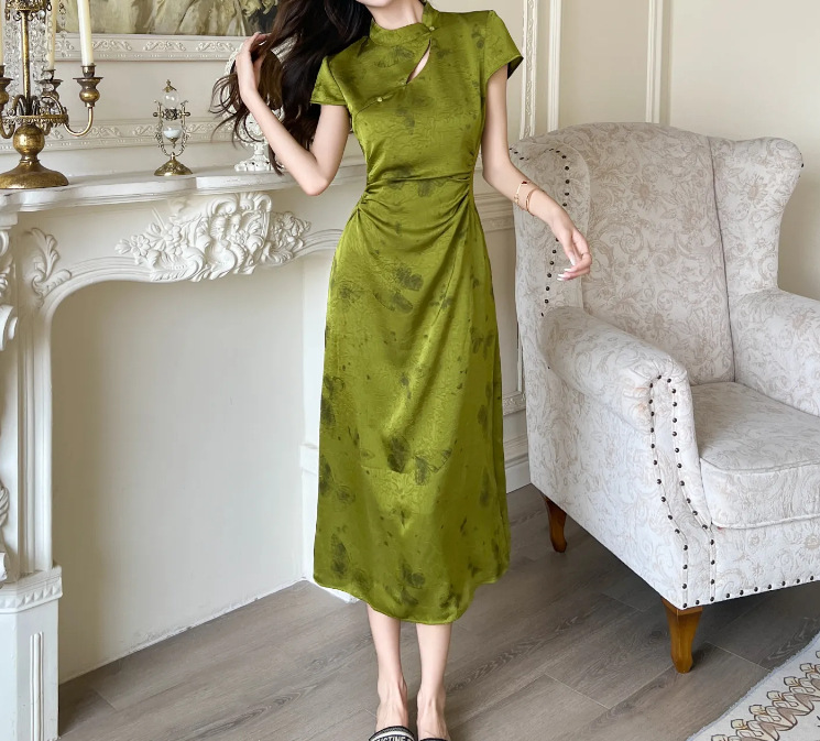 New Chinee-tyle Green For Women, 2026 Ummer High-end Retro Modified Cheongam Dre, National Tyle Elegant Long_ecoleips.com