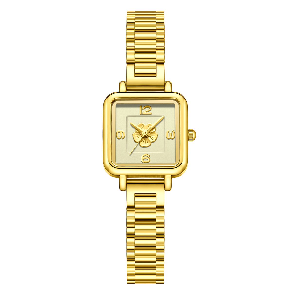 Gordi Vintage Style Black Gold Small Square Light Luxury Niche Temperamento High-end Camellia Women's Steel Band Quartz_voghion.com