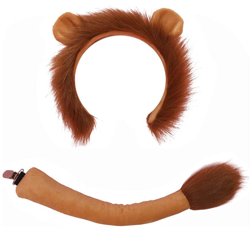 Conjunto de orejas y cola de animal para cosplay de Halloween, diadema de león, vaca, jirafa, mapache, accesorios para el cabello, tocado hecho a mano de una pieza_voghion.com