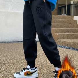 儿童装男童加绒裤子秋冬款2024新款加厚运动冬季一体大童保暖棉裤