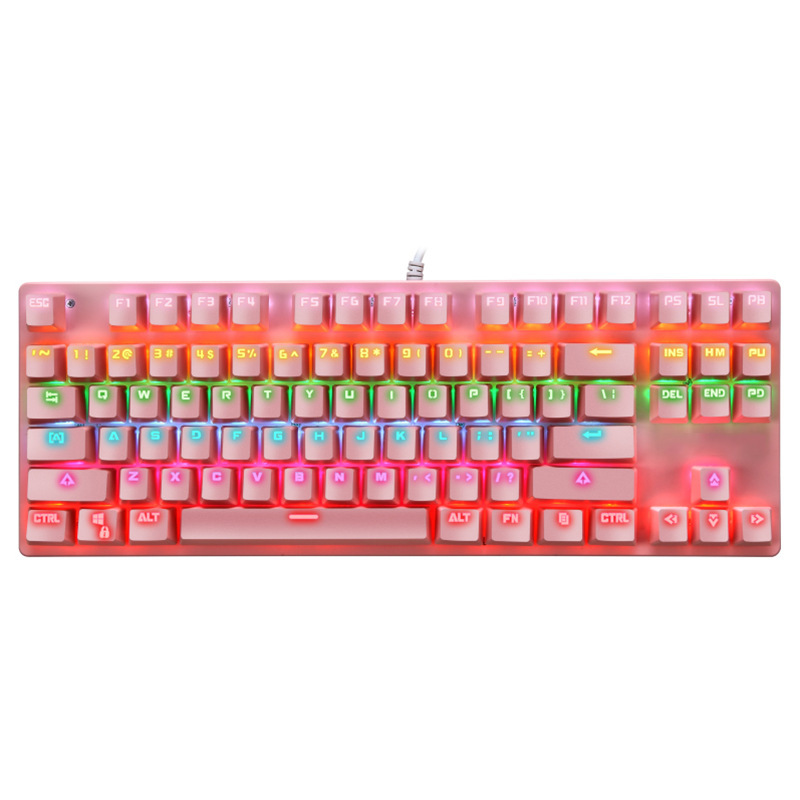 Real Mechanical Keyboard 87 Keys Green Axis Computer Office Gold Panel Rgb Light E-Sports Game Real Mechanical Keyboard 87 Keys Green Axis Computer Office Gold Panel Rgb Light E-Sports Game