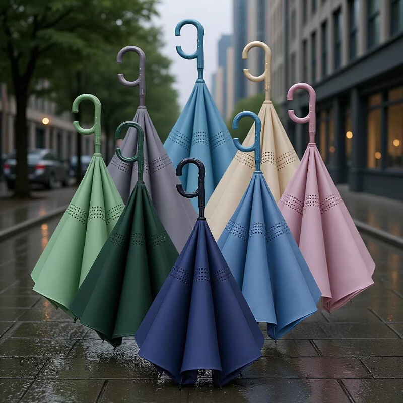 Color matching double-layer automatic reverse umbrella UV-proof hand-free C- type umbrella car long straight rod umbrella can be printed LOG