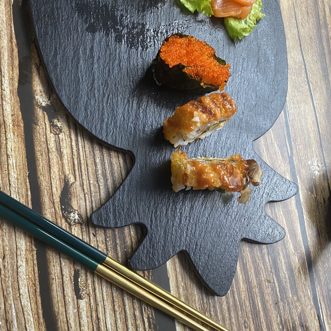 Forma de piña de estilo japonés Placa de roca negra restaurante occidental postre sushi placa Placa de pizarra natural placa plana