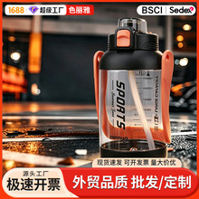 运动水杯超大容量便携吸管杯一键开盖防漏健身户外塑料杯带提手