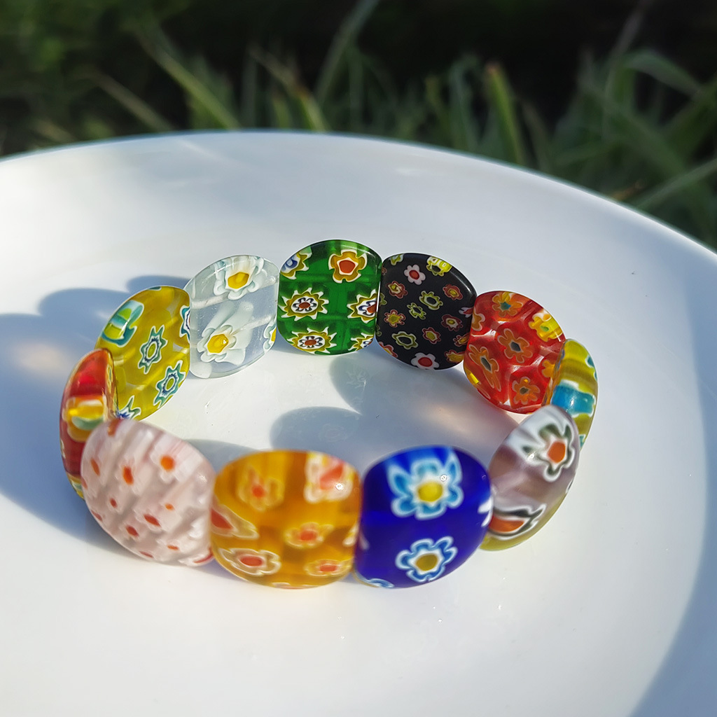 50g Weight Stretch Adjustable Clasp Closure Type Bracelets Classification glass Chain Material 1 Piece Quantity Daily Occasion glass Material Round, Flower Pattern All Seasons Season Women's Gender Handmade Design Pastoral Style Pastoral Round Flower Glass Stretch Adjustable Beaded Bracelets Wholesale 7