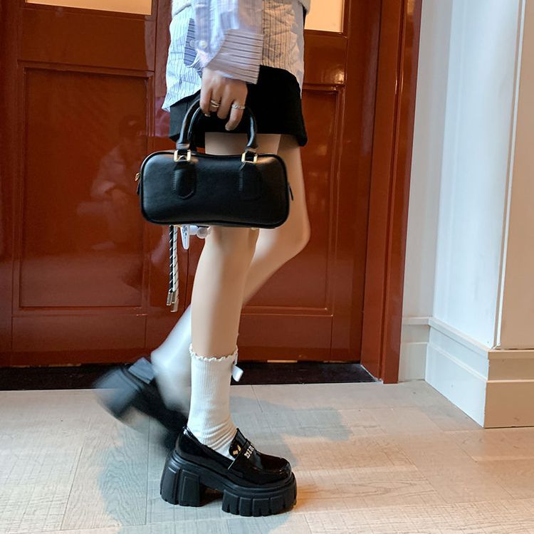 Giày da nữ mũi tròn siêu cao gót đế bánh mì phong cách casual — Màu đen, Màu đỏ rượu, Màu trắng chi tiết 22