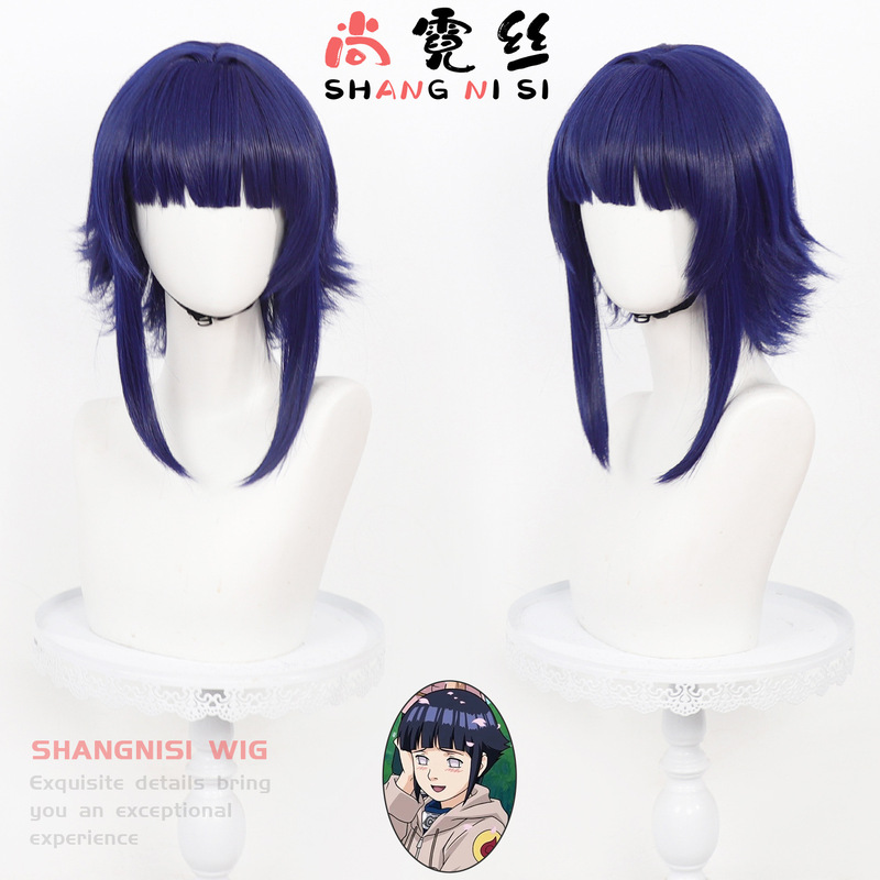 【Shan Nisi】Naruto Hyuga Hinata Cosplay Wig White-Eyed Princess Short Hair with Scalp Top Flip-Out Style