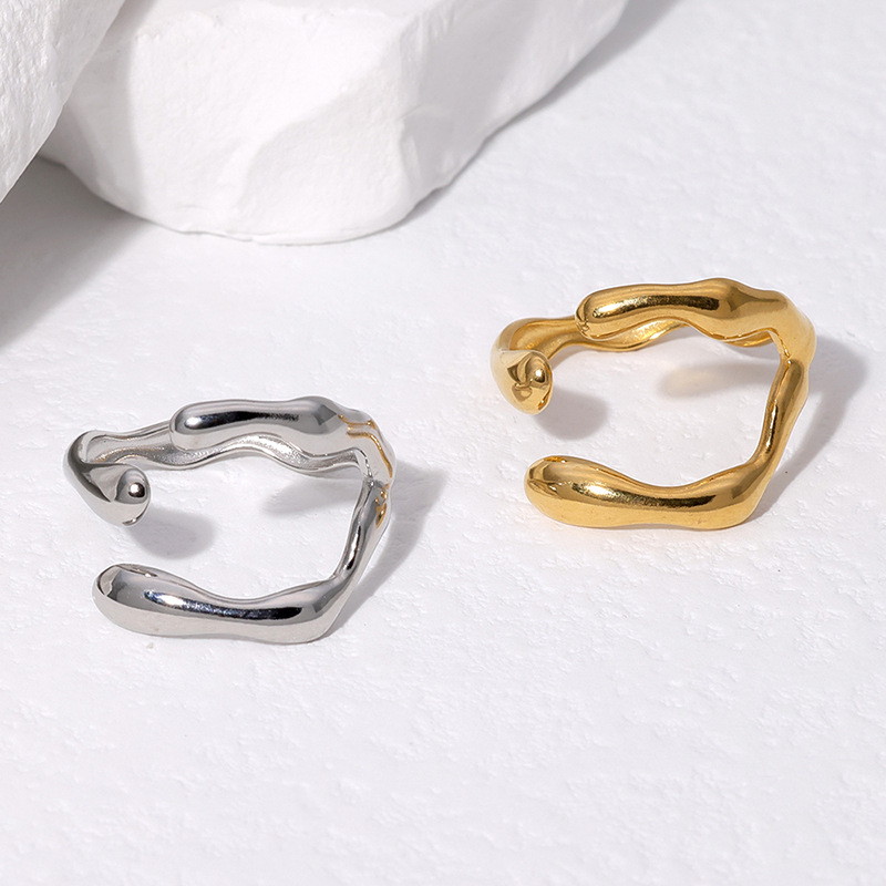 304 Stainless Steel 18K Gold Plated Simple Style Irregular Plating Geometric Open Rings display picture 1