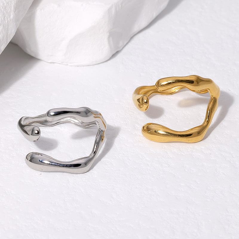 1g Weight 0.03µm-0.05µm Gold Plating Thickness PVD Coated Gold Plating Process Real Gold Plated Plating Material Open Rings Classification PVD Coated Real Gold Plated 18K Gold Geometric 304 Stainless Steel Simple Style Waterproof Non Tarnish Open Rings