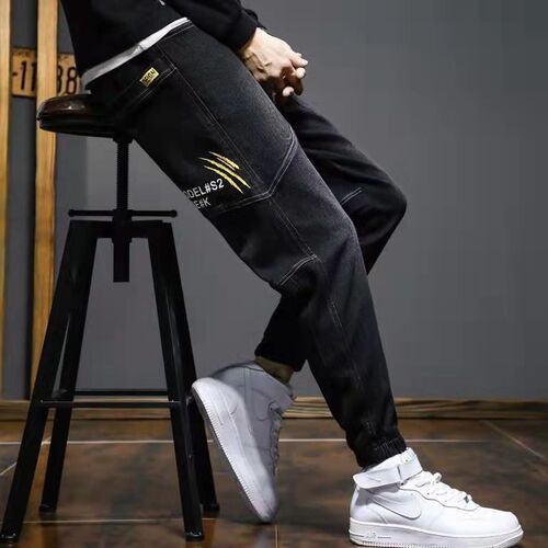 Men's Spring and Autumn Fashionable Loose-fit Quality Men's Trendy Brand Jogger Pants with Drawstring Cuffs, Large Size Casual Trousers