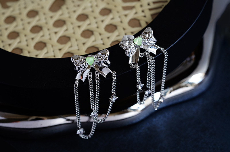 Sweet Bow Knot Copper Plating Zircon Ear Studs Necklace 1 Piece