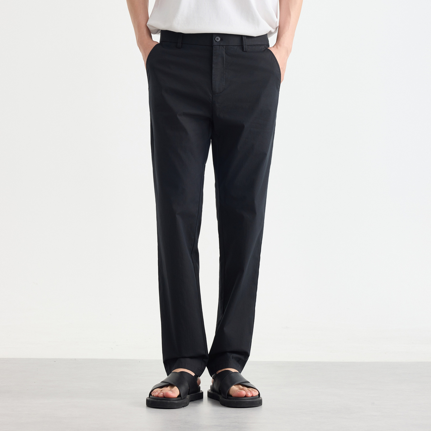 Quần dài nam ống thẳng nhỏ công sở chất liệu cotton pha linen kiểu mới — đen