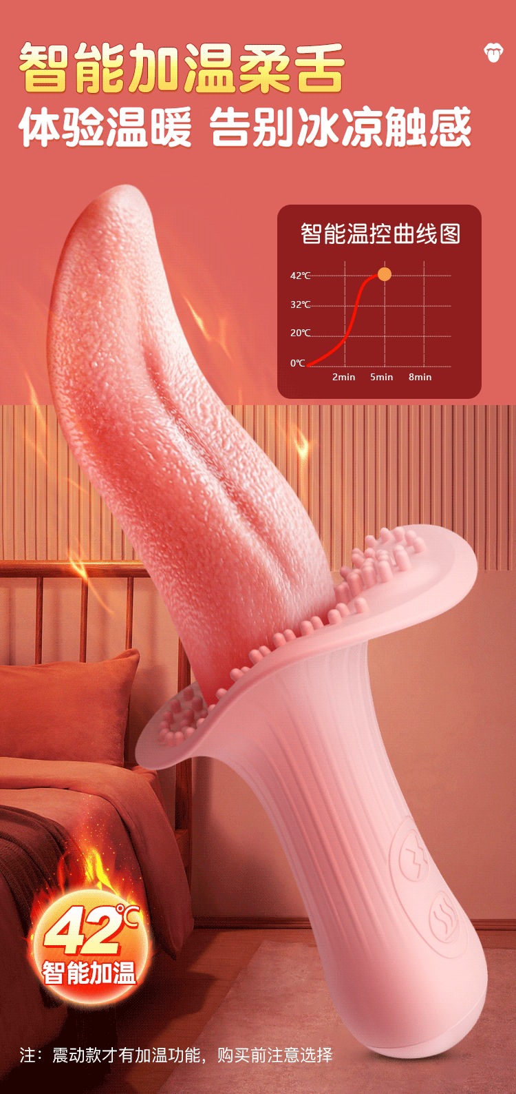 Tongue Licking Clitoral Stimulator Vibrator with Suction, Pink Silicone, Button Control — detail image 22