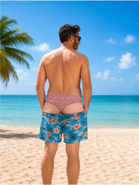 European and American Cross-Border Foreign Trade Shorts, Summer Hot-Selling Surf Print Shorts with Built-In Pockets, Two-In-One Men's Beach Shorts with Drawstring