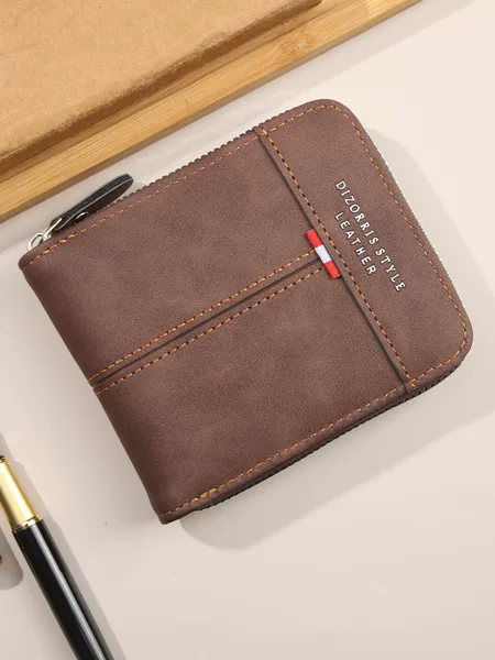 2025 New Cross-border Men's Wallet Short Horizontal Zipper Tri-fold Coin Purse Vintage Casual Buckle Quartet Bag