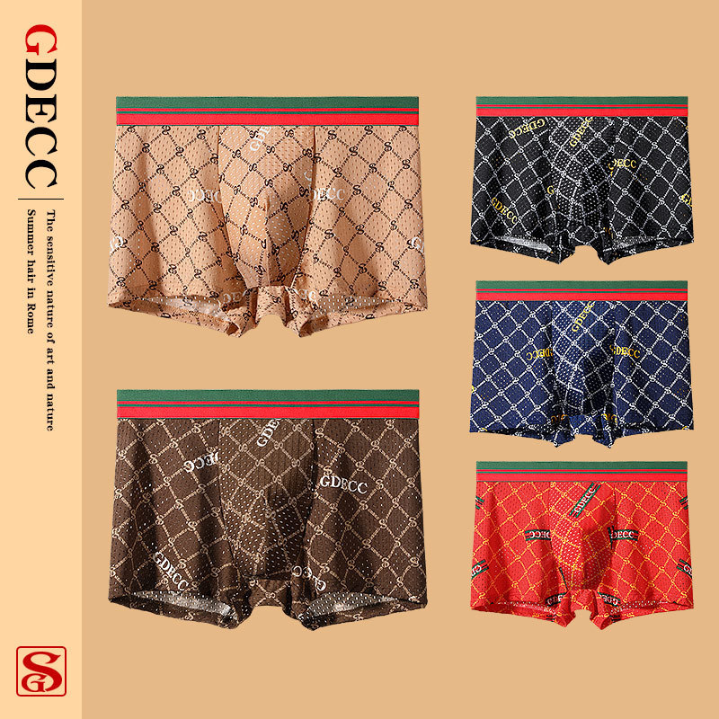 Genuine goods GDECC underwear printed breathable Ice Silk fashion trendy new men's boxer shorts head shorts bag